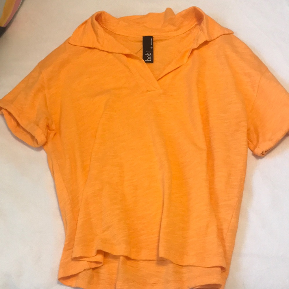 Bobi collared, roll sleeve, orange top